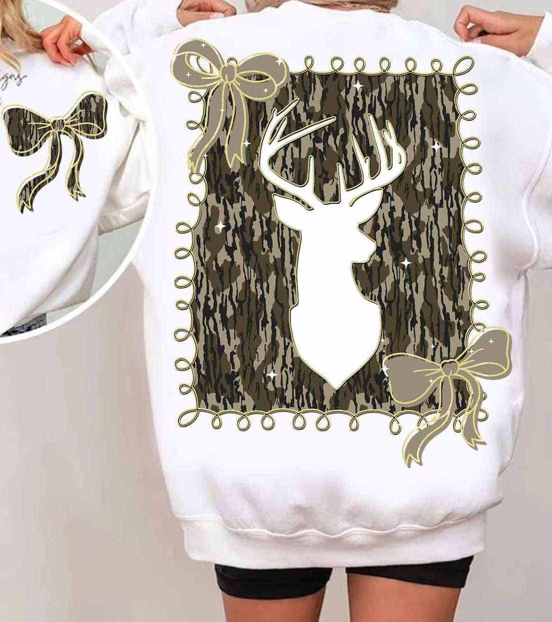 Hunting deer camo bow sweatshirt